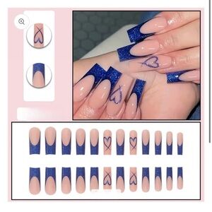 Blue Glitter Heart Nail Art Set
